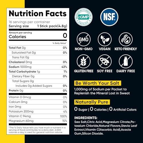 Venture Pal High Sodium Sugar Free Electrolytes Powder Packet, Zero Calories Hydration Packets with Vitamin, Sodium, Potassium & Magnesium, Electrolyte Drink Mix, Vegan, Keto Friendly, 30 Count - görsel 6
