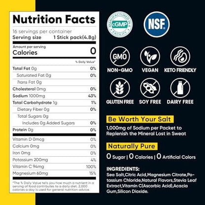 Venture Pal High Sodium Sugar Free Electrolytes Powder Packet, Zero Calories Hydration Packets with Vitamin, Sodium, Potassium & Magnesium, Electrolyte Drink Mix, Vegan, Keto Friendly, 30 Count