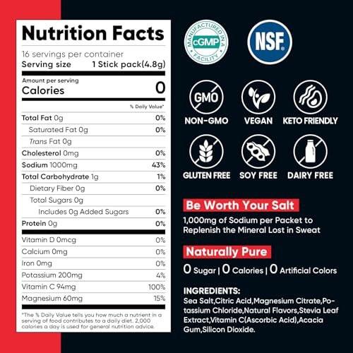 Venture Pal High Sodium Sugar Free Electrolytes Powder Packet, Zero Calories Hydration Packets with Vitamin, Sodium, Potassium & Magnesium, Electrolyte Drink Mix, Vegan, Keto Friendly, 30 Count - görsel 15