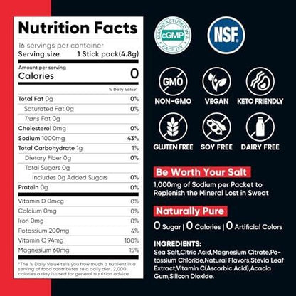 Venture Pal High Sodium Sugar Free Electrolytes Powder Packet, Zero Calories Hydration Packets with Vitamin, Sodium, Potassium & Magnesium, Electrolyte Drink Mix, Vegan, Keto Friendly, 30 Count