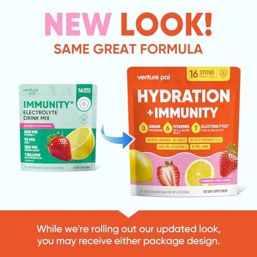 Venture Pal 2-in-1 Hydration + Immune Electrolytes Powder Packets with 7 Electrolytes & 6 Vitamins, Elderberry, Turmeric, Echinacea | Liquid Daily IV Drink Mix | Sugar Free | Keto Friendly, 16 Sticks - görsel 2