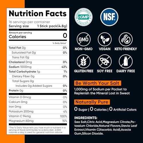 Venture Pal High Sodium Electrolyte Powder Packets | Sugar Free Hydration Drink Mix with Sodium, Potassium, Magnesium & Vitamins | Zero Calorie | Keto, Vegan & Paleo Friendly | 30 Sticks - görsel 2