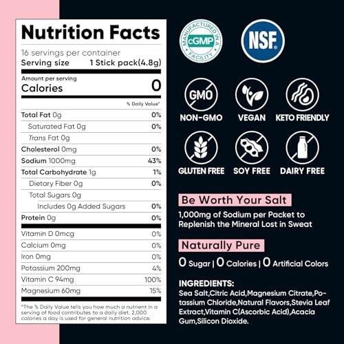 Venture Pal High Sodium Sugar Free Electrolytes Powder Packet, Zero Calories Hydration Packets with Vitamin, Sodium, Potassium & Magnesium, Electrolyte Drink Mix, Vegan, Keto Friendly, 30 Count - görsel 16