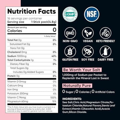 Venture Pal High Sodium Sugar Free Electrolytes Powder Packet, Zero Calories Hydration Packets with Vitamin, Sodium, Potassium & Magnesium, Electrolyte Drink Mix, Vegan, Keto Friendly, 30 Count