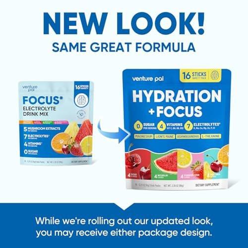 Venture Pal 2-in-1 Hydration Packets + Focus Support Electrolytes Powder, 7 Electrolytes + Vitamins, Magnesium, Lion's Mane & L-Theanine | Sugar Free Liquid Daily IV Drink Mix, Vegan, Keto, 16 Sticks - görsel 9