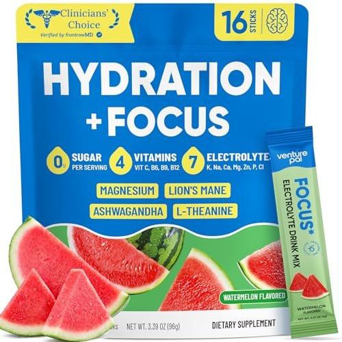 Venture Pal 2-in-1 Hydration Packets + Focus Support Electrolytes Powder, 7 Electrolytes + Vitamins, Magnesium, Lion's Mane & L-Theanine | Sugar Free Liquid Daily IV Drink Mix, Vegan, Keto, 16 Sticks - görsel 2