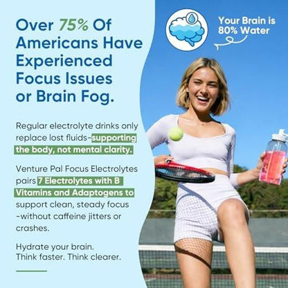 Venture Pal 2-in-1 Hydration Packets + Focus Support Electrolytes Powder, 7 Electrolytes + Vitamins, Magnesium, Lion's Mane & L-Theanine | Sugar Free Liquid Daily IV Drink Mix, Vegan, Keto, 16 Sticks