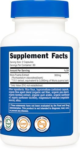 Nutricost Muira Puama Extract 120 Capsules for 60 Servings Per Bottle - Muira Puama for Men & Women, Vegan, GMO-Free, Gluten-Free - görsel 7