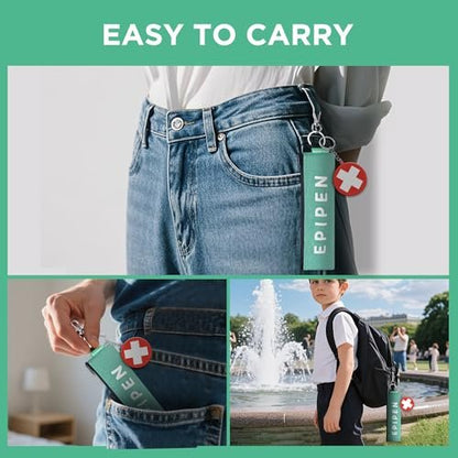 Portable EpiPen Carry Case - Insulated Emergency Medical Bag Maintains Medication Effectiveness, Fits 1 EpiPen, Asthma Inhaler, Auvi-Q, Allergy Medication, Travel EpiPen Holder for Adults or Kids (Green)