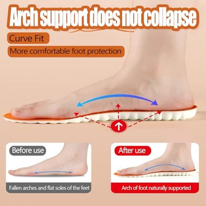2026 New Steppers Insoles for Men & Women, 4D Cloud Massage Memory Foam Insoles with Arch Support for All-Day Comfort (Orange, Men 8 / Women 9)