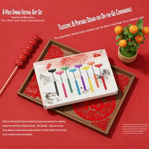 8-Piece Gift Box Set Retractable Back Scratchers - Portable Metal Body Massager Tool, Multi-Color Set for Men Women Kids & Pets - Father's Day, Valentine's, School Season - görsel 6