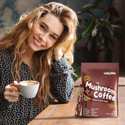 WepBio Mushroom Coffee Mocha 11 in 1 Adaptogenic Mushroom Blend with Ashwagandha KSM-66, Lions Mane, Reishi, Turkey Tail Instant Mushrooms Coffee for Boost Energy, Focus, Sugar-Free, 30 Servings