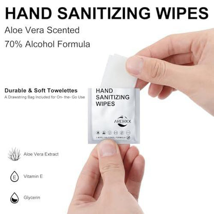 ARCHXX Cotton-Like Softness Hand Sanitizer Wipes, 200 Count, Antibacterial Hand Wipes Individually Wrapped, 70% Alcohol, Travel Size, Sanitizing for Home, Office & Outdoor, Aloe Vera Scent