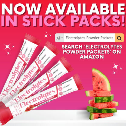 Zero Sugar Watermelon Candy Electrolytes Powder Packets (15 Pack) - All Natural Ingredients, Caffeine Free Energy for Refreshing Hydration - Vegan, Keto, Paleo Sugar Free Electrolytes Powder No Sugar
