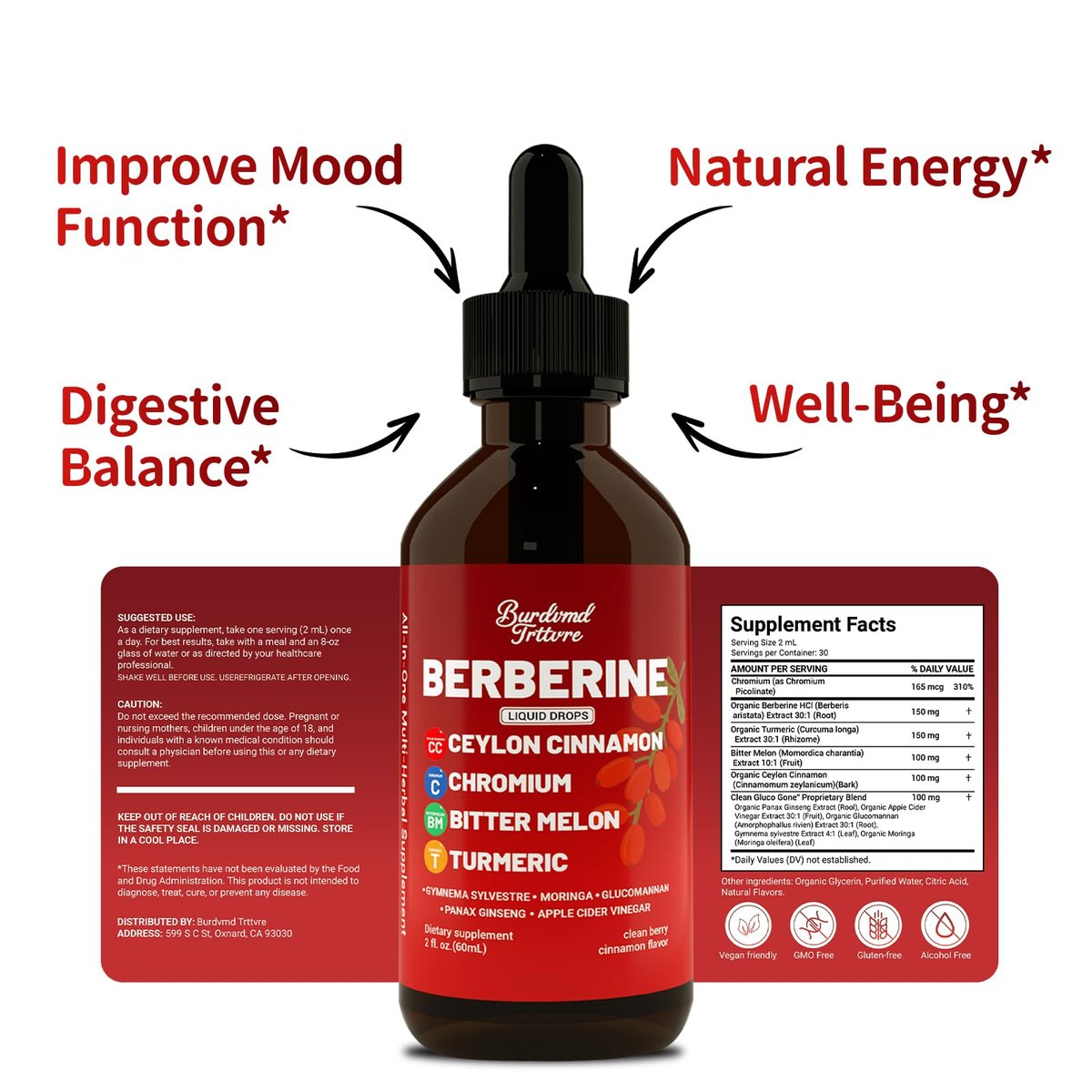 Berberine Drops with Ceylon Cinnamon Supplement, Berberine HCL, Chromium, Bitter Melon & Turmeric Liquid Drops for Immune Health & Metabolic Support, Fast Absorption - 4 fl oz - görsel 12