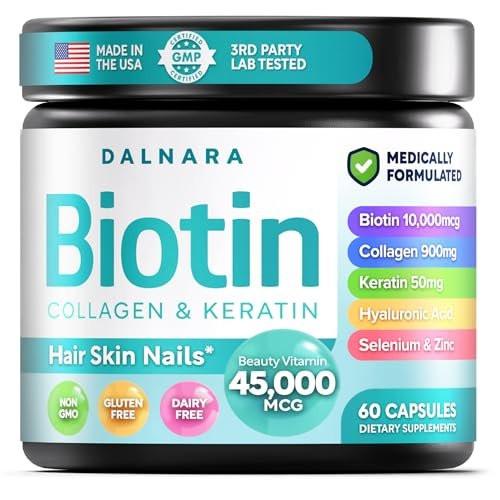 Biotin Collagen & Keratin – Hair, Skin & Nails Vitamins, 45,000 MCG Vitamin Complex (A, B1, B2, B3, B6, B7, C & E)–Biotin for Hair Growth for Women & Men, Hair Vitamins-60 Capsules–Made in USA - görsel 12
