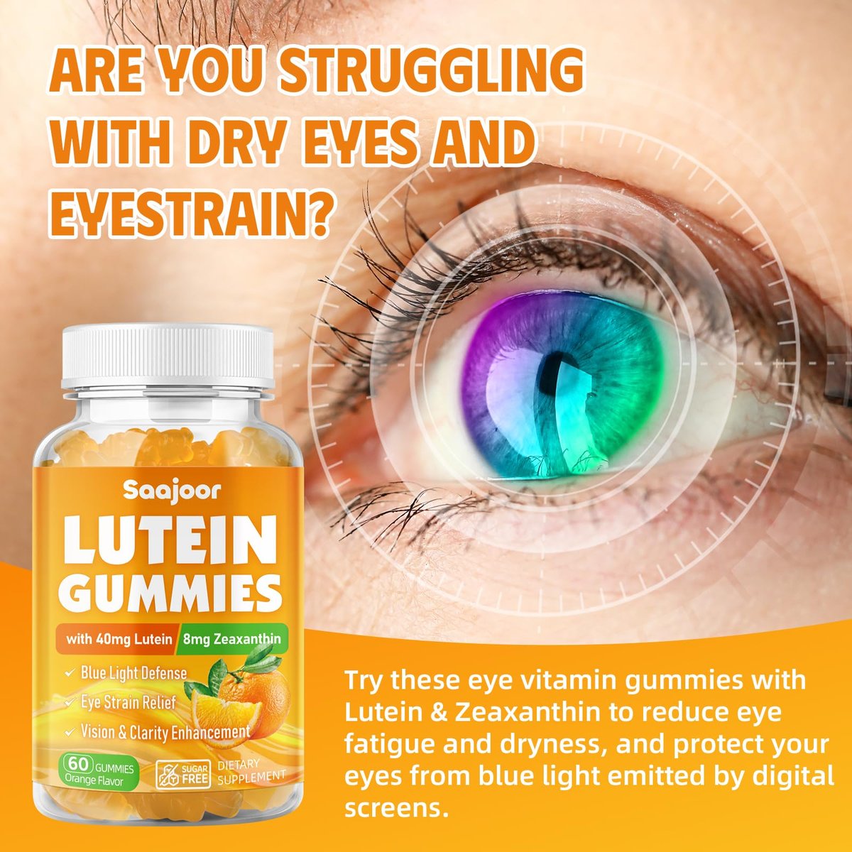 Saajoor Lutein & Zeaxanthin Gummies - Eye – High Potency Formula: Each serving provides 40mg lutein and 8mg – Image 14