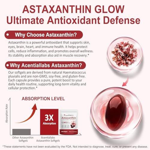 Rulviou Premium Astaxanthin 12mg, 120 Softgels | Natural Antioxidant Supplement for Eye, Joint, Skin Health, Microalgae Source | 4 Month Supply | Supports Internal Circulation & Natural Tanning, Non-GMO - görsel 4