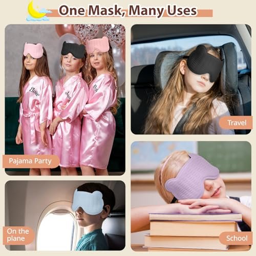 Kids Sleep Mask, 3D Sleeping Eye Mask for Kids with Adjustable Elastic Strap, Bear Shape Eye Cover with Memory Foam, Soft & Light-Blocking, Gift for Boys Girls Teens Age 5–15 (Black) - görsel 14