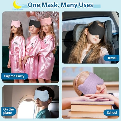 Kids Sleep Mask, 3D Sleeping Eye Mask for Kids with Adjustable Elastic Strap, Bear Shape Eye Cover with Memory Foam, Soft & Light-Blocking, Gift for Boys Girls Teens Age 5–15 (Blue) - görsel 6