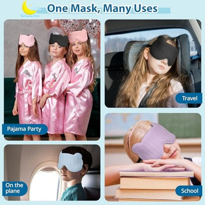 Kids Sleep Mask, 3D Sleeping Eye Mask for Kids with Adjustable Elastic Strap, Bear Shape Eye Cover with Memory Foam, Soft & Light-Blocking, Gift for Boys Girls Teens Age 5–15 (Blue)