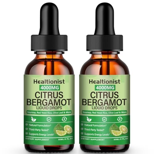 Healtionist 2 Packs 4000mg Citrus Bergamot Liquid Drops - Cholesterol Lowering Supplement for Immune Support Anti-Aging, High Cholesterol - Soursop Bitters Liquid, High Absorption, 4 Fl Oz - görsel 4