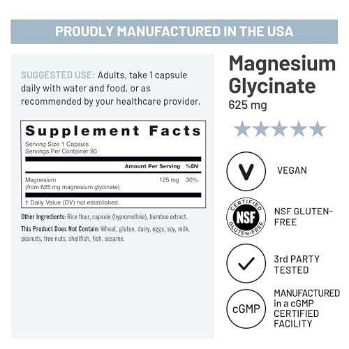 NatureWise Magnesium Glycinate 625 mg - High Absorption Chelated Magnesium Glycinate for Sleep, Relaxation, Muscle & Bones* - Gentle on Stomach, Vegan, Non-GMO - 90 Capsules [90-Day Supply] - görsel 9