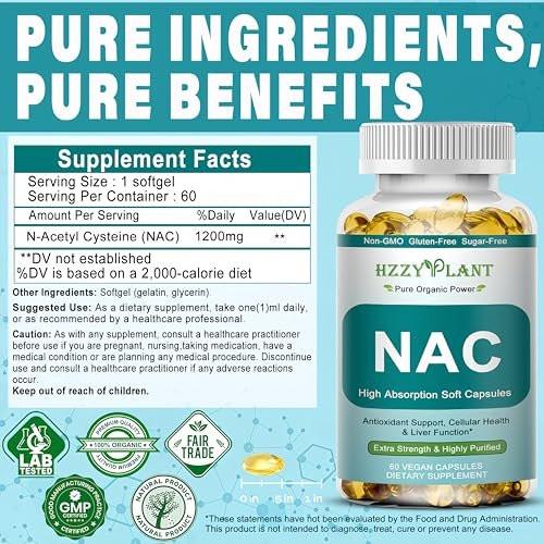 NAC Supplement - NAC Softgels for Antioxidant, Immune, Respiratory, Liver Health Support - High Absorption NAC Supplement N Acetyl Cysteine 1200mg - Non-GMO, Gluten-Free, Vegan - 2 Month Supply - görsel 9