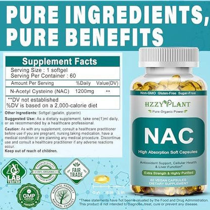 NAC Supplement - NAC Softgels for Antioxidant, Immune, Respiratory, Liver Health Support - High Absorption NAC Supplement N Acetyl Cysteine 1200mg - Non-GMO, Gluten-Free, Vegan - 2 Month Supply