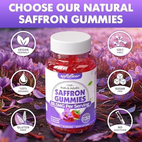 softbear Saffron Gummies for Kids & Adults, 10-in-1 Organic Saffron Supplements with 88.5mg Saffron Extract Support Calm Mind & Focus & Zzz, Sugar Free/Non-GMO, Strawberry Flavor 60 Count - görsel 11