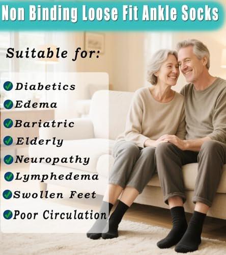 Men's Diabetic Wide Ankle Socks 6 Pairs for Edema, Swollen Feet, Bariatric, Cast Socks Non Binding Loose Fit 10-13 White - görsel 3