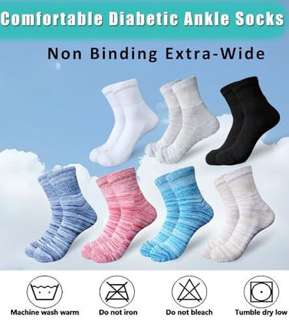 Men's Diabetic Wide Ankle Socks 6 Pairs for Edema, Swollen Feet, Bariatric, Cast Socks Non Binding Loose Fit 10-13 White