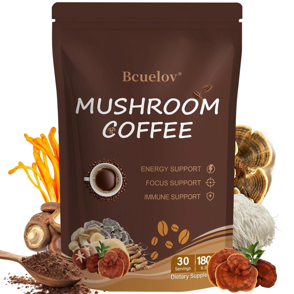 Mushroom Coffee, Instant Mushroom Coffee Powder with 6 Adaptogenic Mushrooms (Cordyceps, Lion’s Mane, Shiitake, Turkey Tail) and MCT Oil for Better Energy, Focus, Immune Support - 30 Servings - görsel 5
