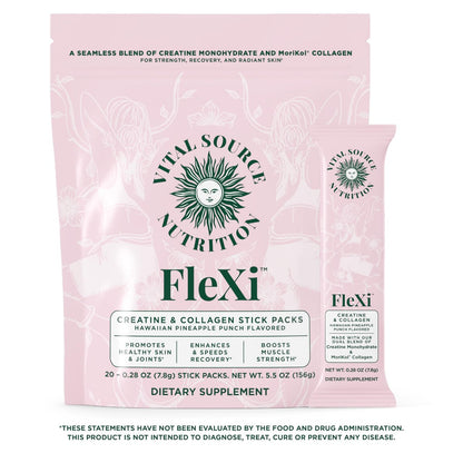 Vital Source Nutrition - Flexi - Creatine & Collagen Stick Packs - 5g Creatine Monohydrate + 1g MoriKol Collagen - Supports Strength, Recovery & Skin Health - 20 Servings