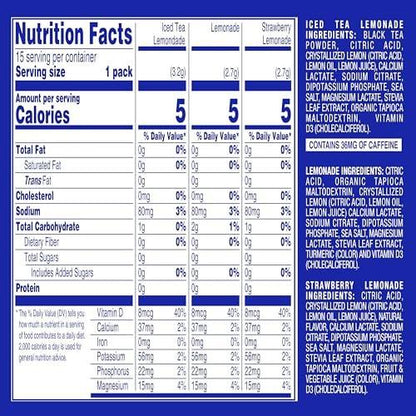 GoHydrate Low Sodium Electrolytes Powder Packets Sugar Free - Instant Hydration Daily Drink Mix - Zero Sugar Water Flavor Packet Singles with Vitamin D - (Lemonade Mixed, 15 Packs)