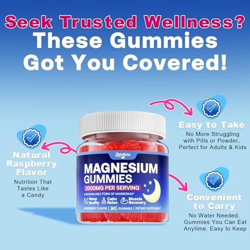 90 Count | Magnesium Gummies for Women & Men, Support Calm, Restful Sleep & Muscle Health, Sugar Free, Vegan, Non-GMO, Raspberry Flavor - görsel 5