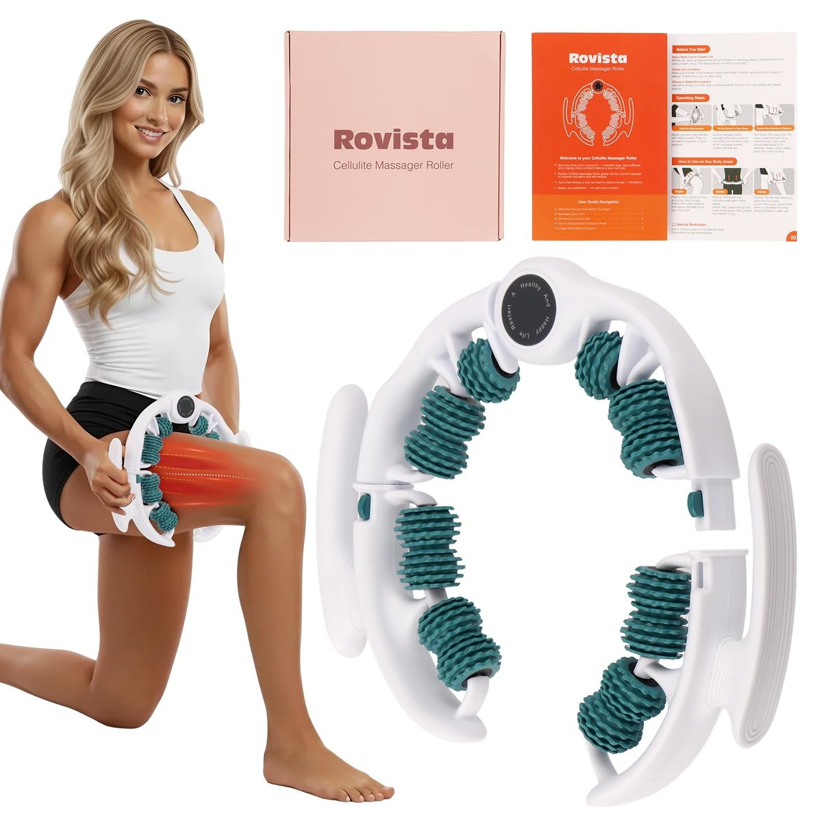 Rovista Anti Cellulite Massage Tool - Ergonomic Cellulite Remover for Legs and Arms with Detachable Handles - Smooth-Glide Lymphatic Drainage Massager for Boost Confidence and Tightened Skin (Green) - görsel 1