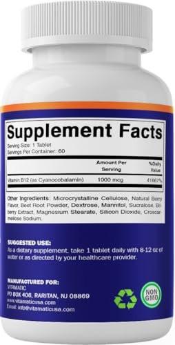 Vitamatic Vitamin B12 1000 mcg Fast Dissolve – 60 Tablets – Natural Berry Flavor – Supports Energy Metabolism & Nervous System Health - görsel 12