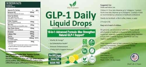 GLP-1 Support Liquid Drops, 10-in-1 Formula with Berberine, Ceylon Cinnamon, Prebiotic Fiber & Green Tea Extract | Support Healthy Metabolism, Digestive & Gut Health for Women & Men | Vegan, Non-GMO - görsel 3