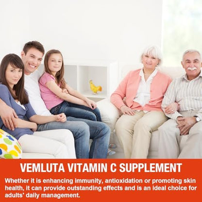 Vemluta 2 Pack Liposomal Vitamin C 2000mg Gummies Complex Rose Hips with D3 5000IU, Elderberry Echinacea, Iron & Zinc for Adults Kids Immune, Antioxidant & Collagen Support, Orange Flavor, 120 Count