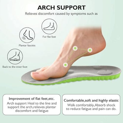 Pickleball Insoles, 4D Memory Foam Arch Support Inserts, Shock Absorbing, Anti-Slip Massage Support, Breathable Comfort for Walking & Sports (Green, Men 9.5-10.5/Women 10.5-11.5)