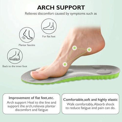 Pickleball Insoles, 4D Memory Foam Arch Support Inserts, Shock Absorbing, Anti-Slip Massage Support, Breathable Comfort for Walking & Sports (Green, Men 6-7/Women 8-9)