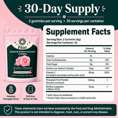 Itiban Pineapple Gummies for Women pH Balance, Feminine Probiotics for Vaginal Health, Nutrition Feminine Gummies, Immune Support, Vegan, Gluten-Free, Hawaiian Pineapple 60 Gummies 30 Servings
