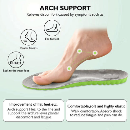 Pickleball Insoles, 4D Memory Foam Arch Support Inserts, Shock Absorbing, Anti-Slip Massage Support, Breathable Comfort for Walking & Sports (Green, Men 9.5-10.5/Women 10.5-11.5)