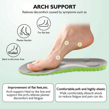 Pickleball Insoles, 4D Memory Foam Arch Support Inserts, Shock Absorbing, Anti-Slip Massage Support, Breathable Comfort for Walking & Sports (Green, Men 6-7/Women 8-9)