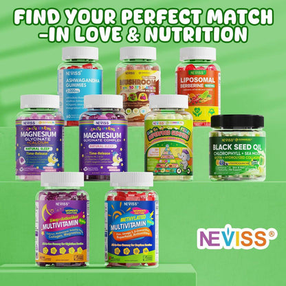 NEVISS Kids Teens Ages 4–17 Multivitamin with Iron Omega3 D3K2, Picky Eater Vitamin Super Greens Gummies, Boys Girls Organic Fruits Veggies Superfood Gummy, Mushroom | Immune Bone Brain, Sugar Free