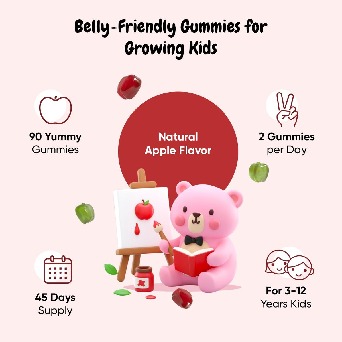 maxmedix Kids Probiotics Gummies | Prebiotic + Probiotics for Kids - 1 Billion CFU & Inulin (45-Day Supply) | 90 Children Synbiotic Gummies | Natural Apple Flavor | Vegan, Non-GMO - görsel 13