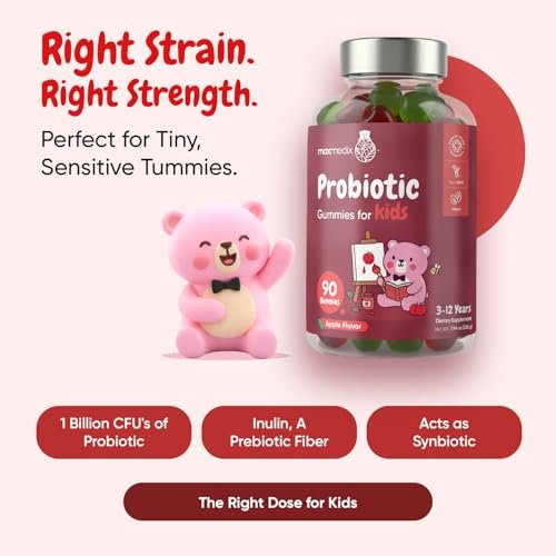 maxmedix Kids Probiotics Gummies | Prebiotic + Probiotics for Kids - 1 Billion CFU & Inulin (45-Day Supply) | 90 Children Synbiotic Gummies | Natural Apple Flavor | Vegan, Non-GMO - görsel 4