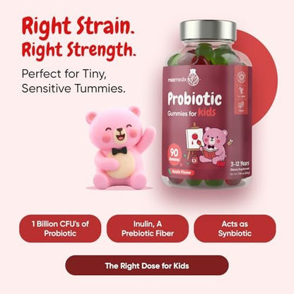 maxmedix Kids Probiotics Gummies | Prebiotic + Probiotics for Kids - 1 Billion CFU & Inulin (45-Day Supply) | 90 Children Synbiotic Gummies | Natural Apple Flavor | Vegan, Non-GMO