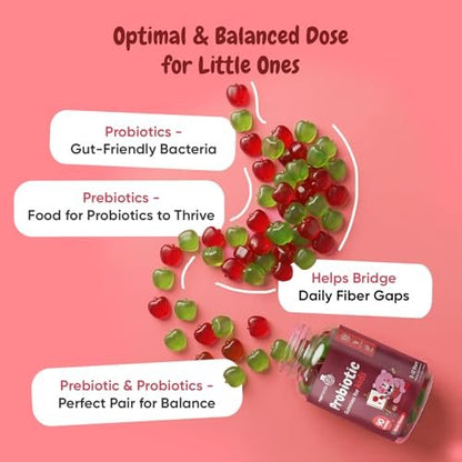 maxmedix Kids Probiotics Gummies | Prebiotic + Probiotics for Kids - 1 Billion CFU & Inulin (45-Day Supply) | 90 Children Synbiotic Gummies | Natural Apple Flavor | Vegan, Non-GMO